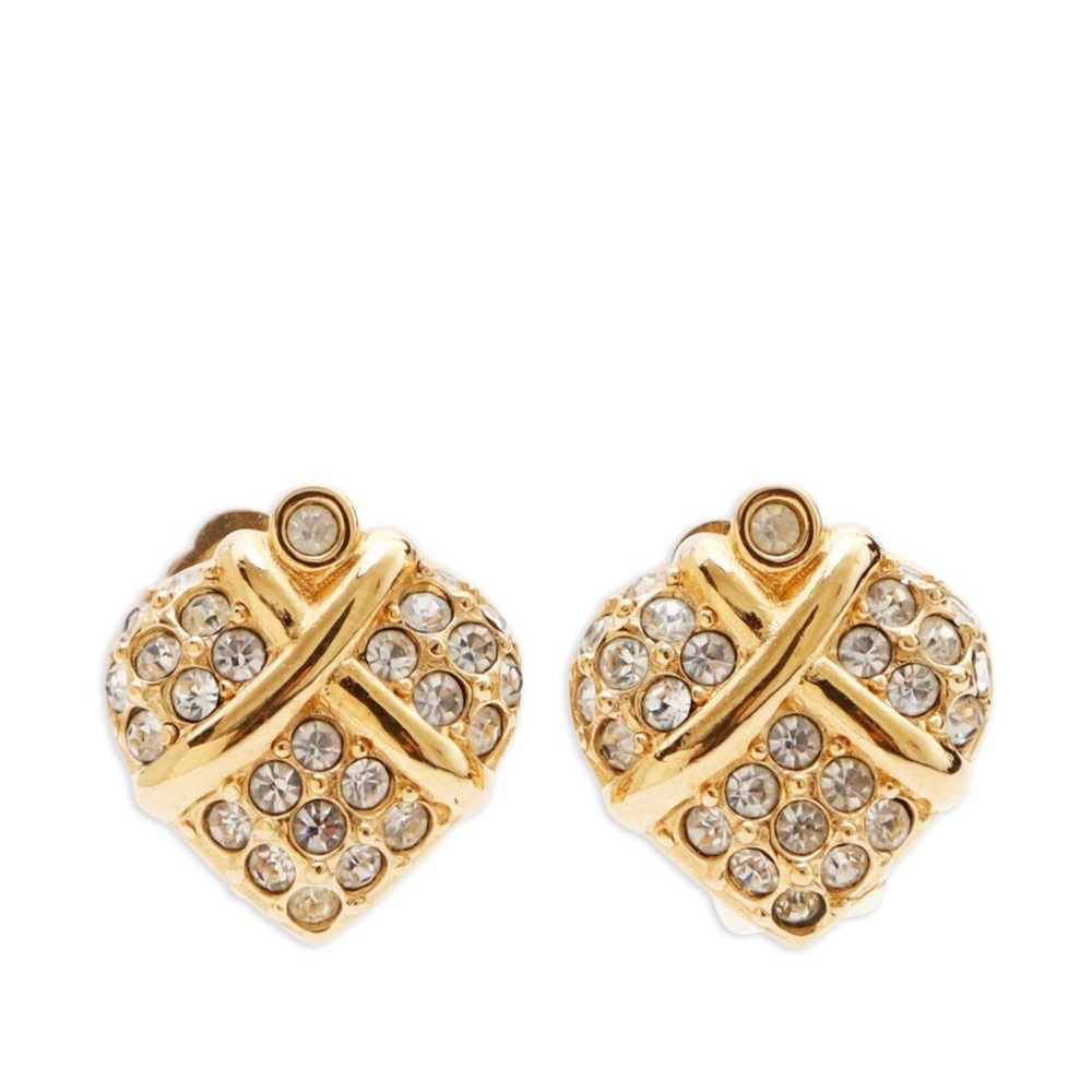 Authentic Vintage Dior Wrapped Heart Rhinestone 14k Gold Post Pierced Earrings
